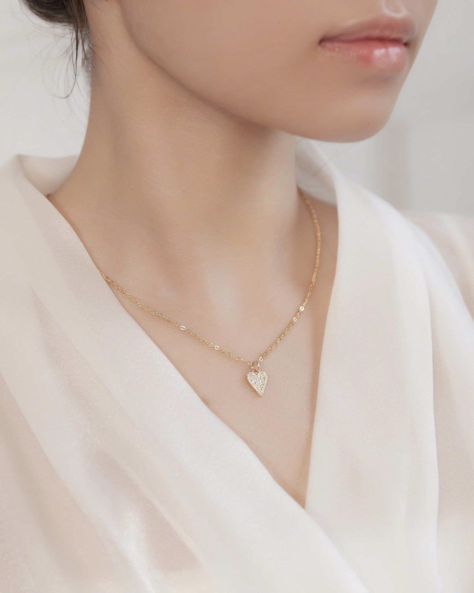  Dây chuyền trái tim kim cương vàng tây & bạc đẹp - Golden Promise | Gix Jewelry 