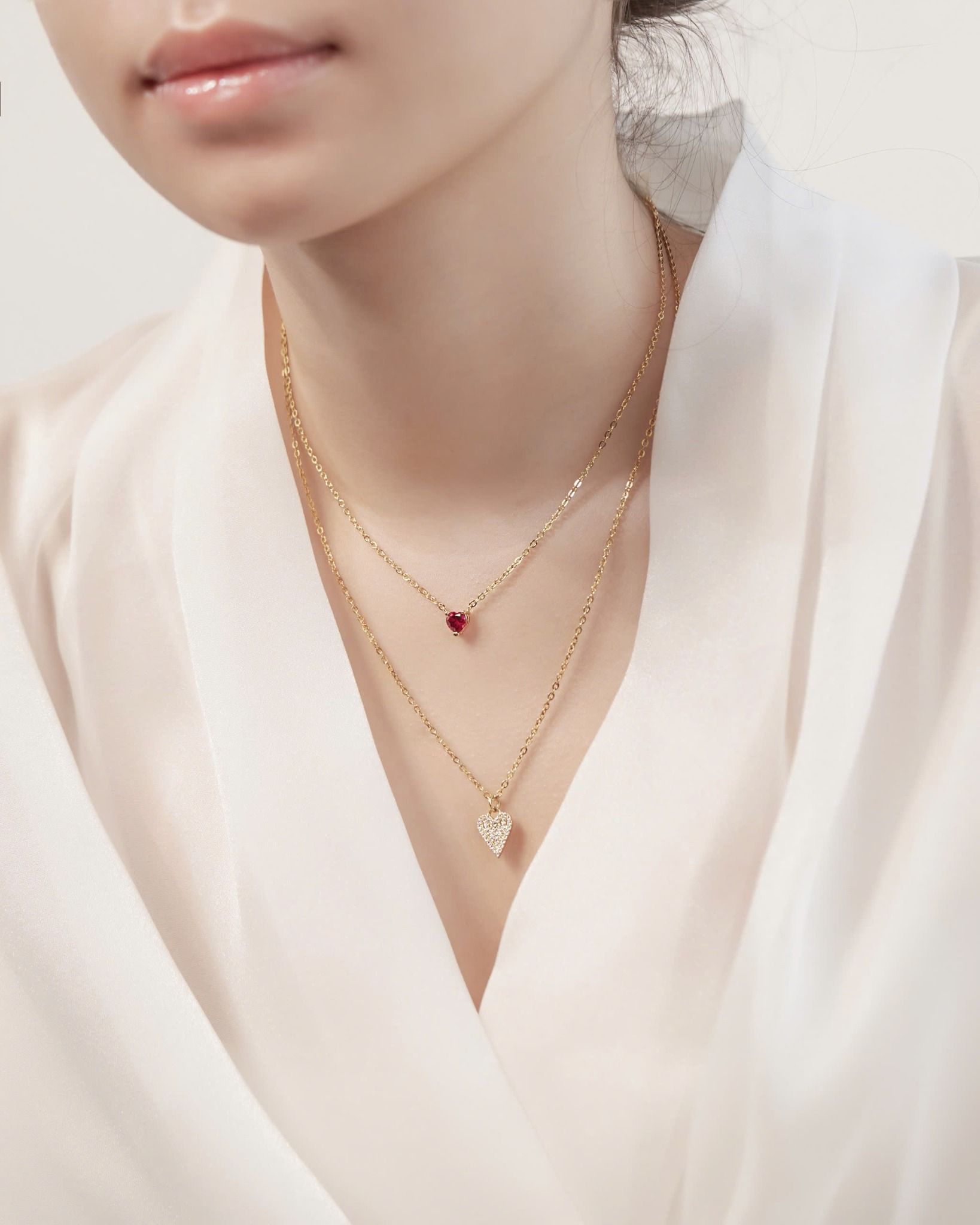  Dây chuyền trái tim kim cương vàng tây & bạc đẹp - Golden Promise | Gix Jewelry 