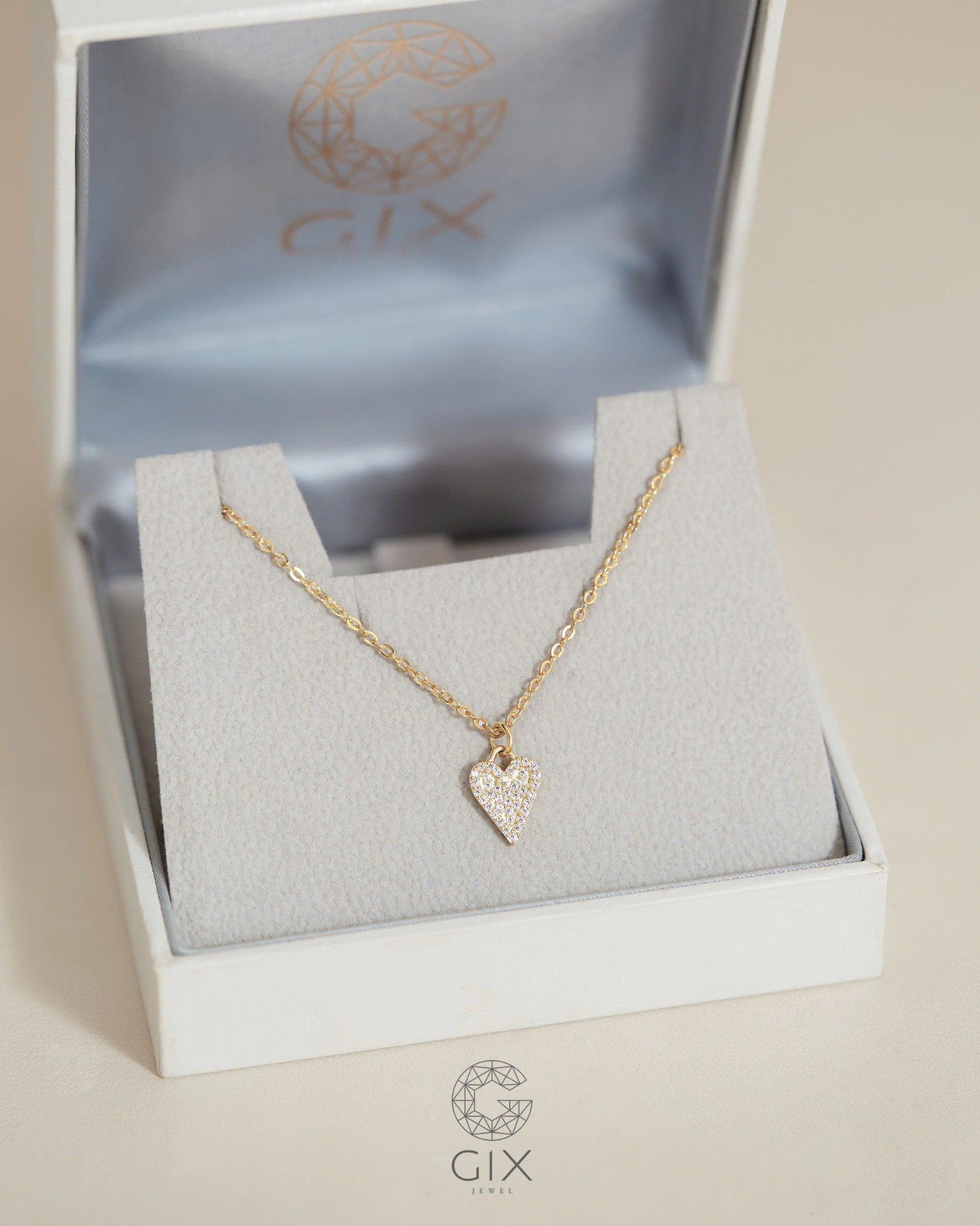  Dây chuyền trái tim kim cương vàng tây & bạc đẹp - Golden Promise | Gix Jewelry 