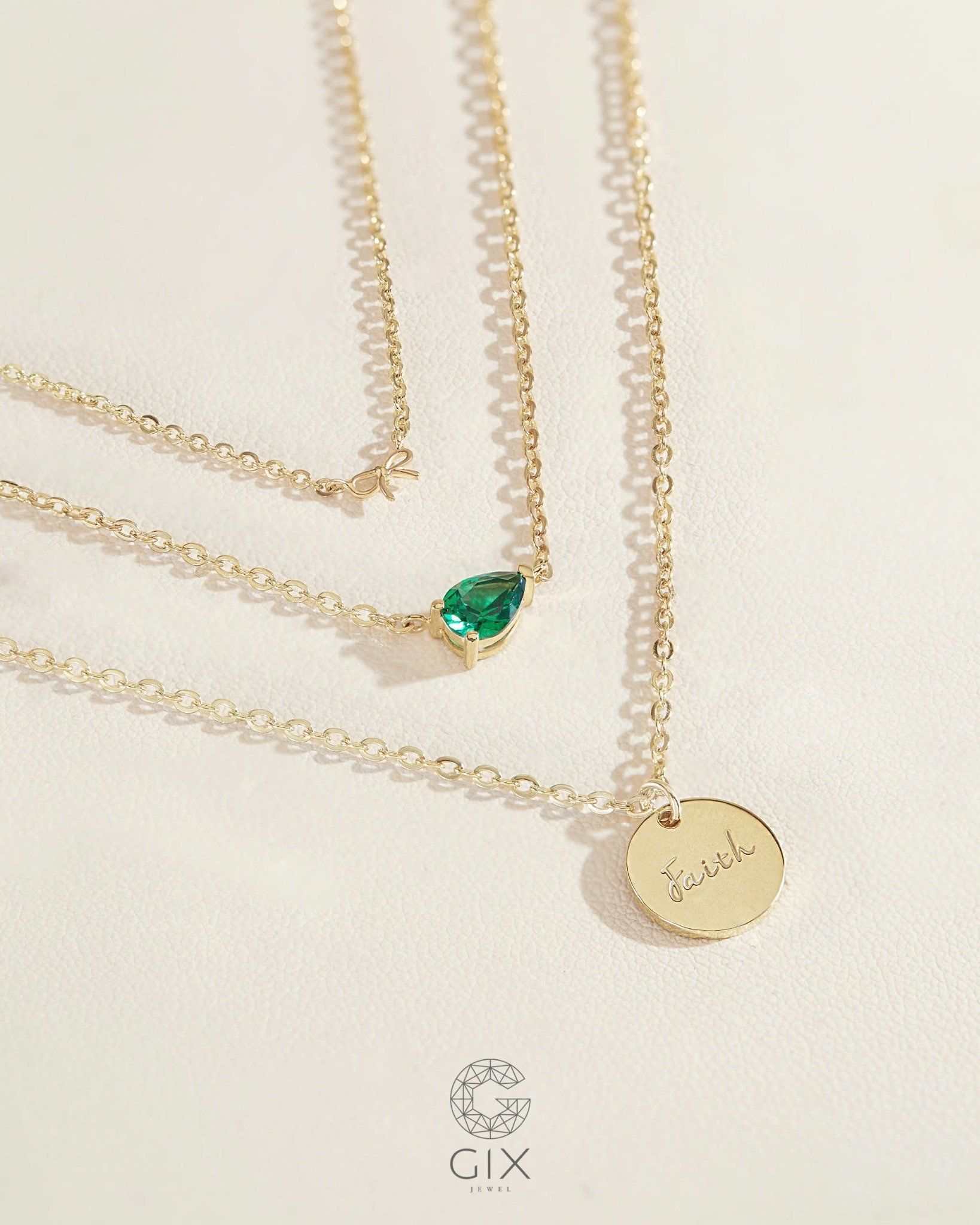  Dây chuyền đá xanh Emerald vàng tây & bạc đẹp - Emerald Tear | Gix Jewelry 
