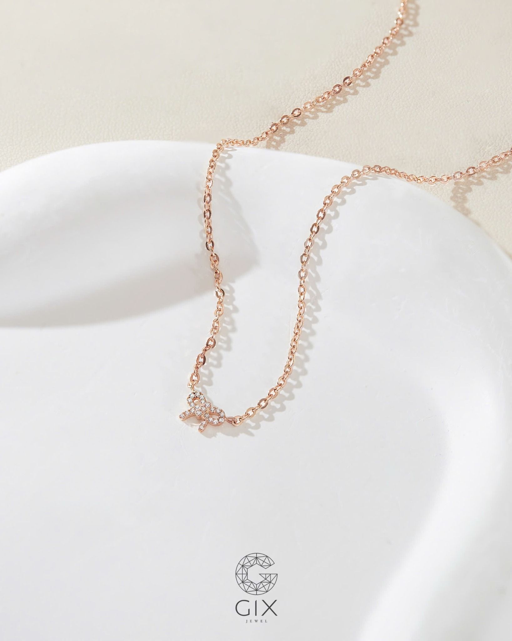  Dây chuyền nơ vàng & bạc đẹp sợi mảnh đính đá - Ribbon Charm | Gix Jewelry 