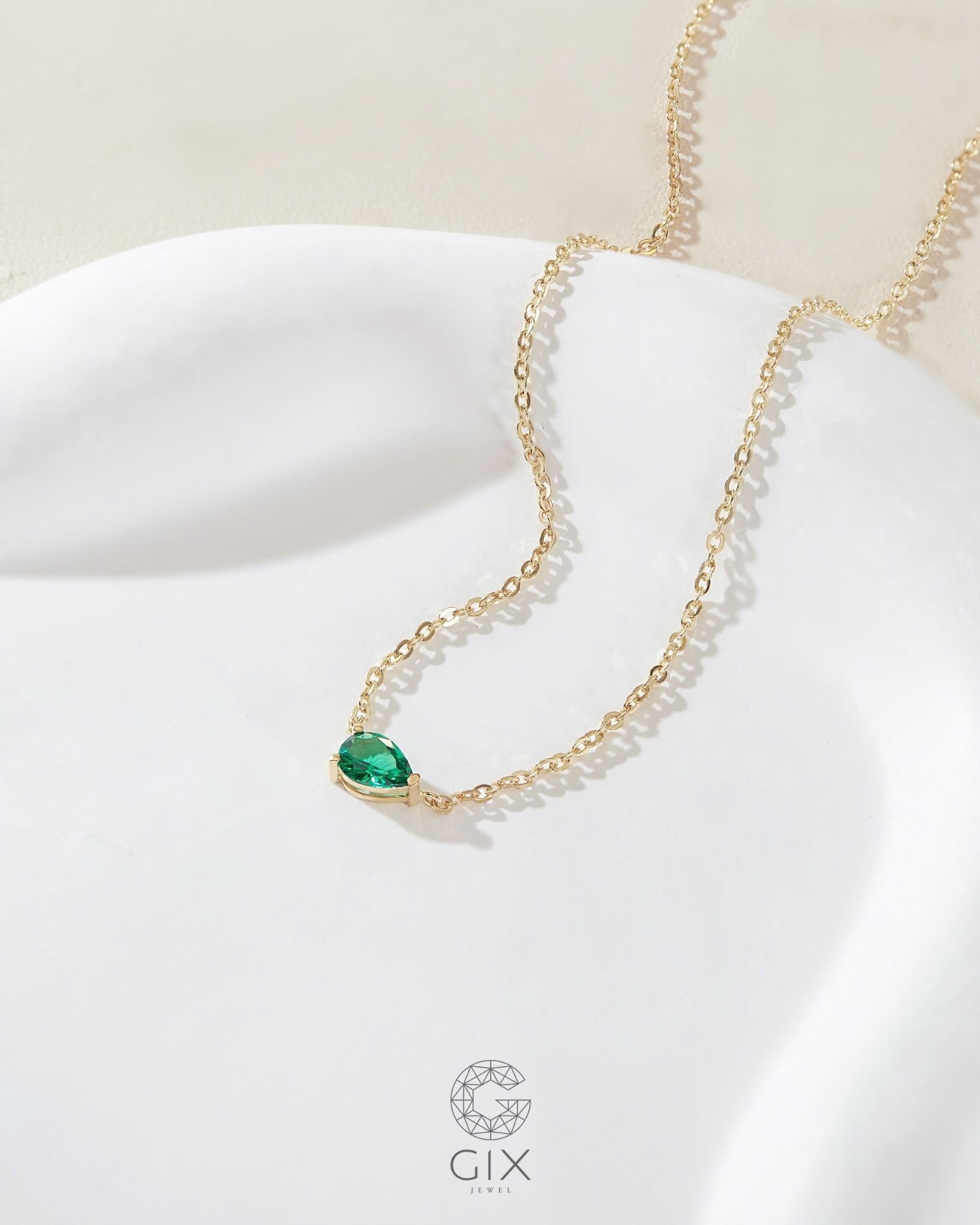  Dây chuyền đá xanh Emerald vàng tây & bạc đẹp - Emerald Tear | Gix Jewelry 