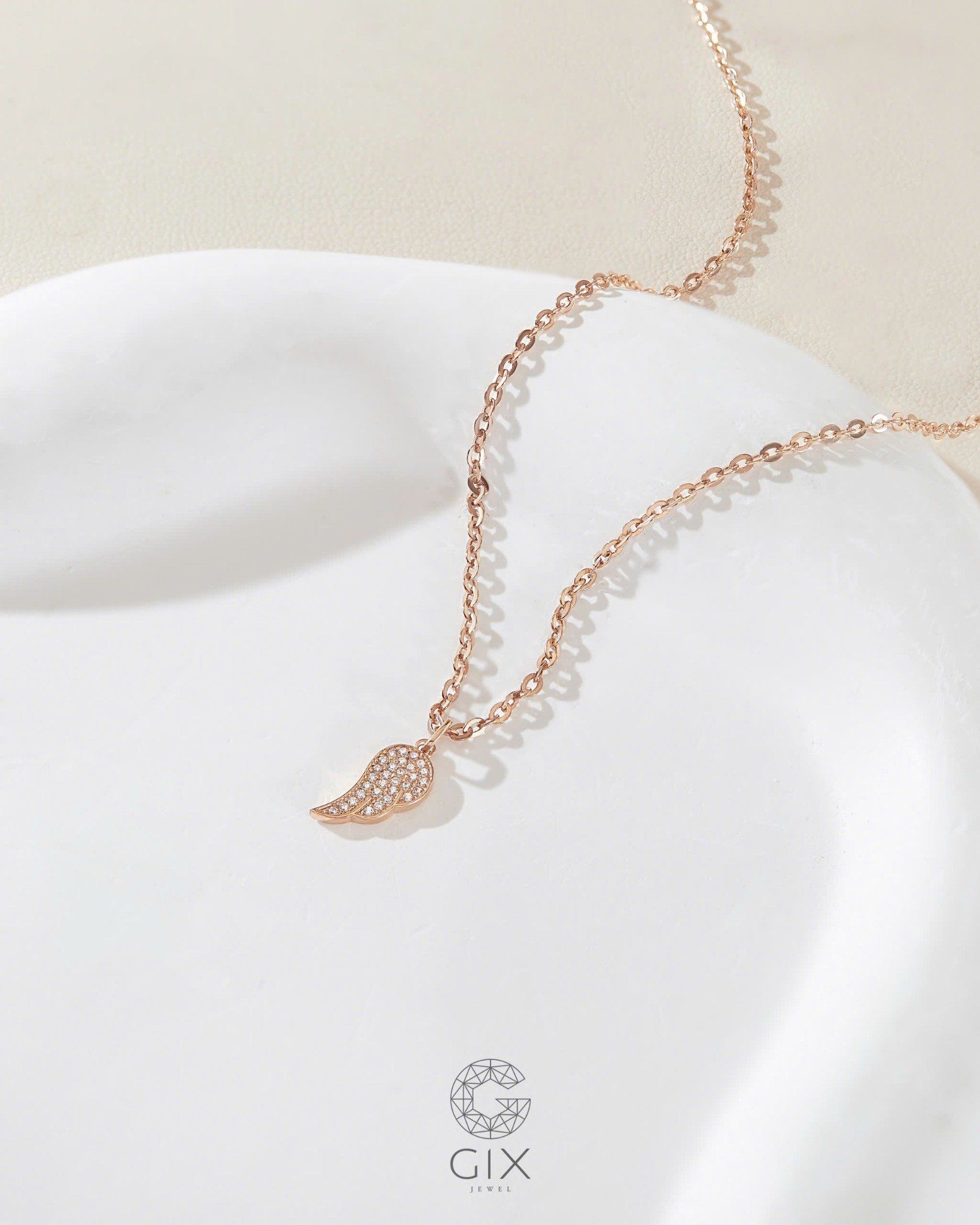  Dây chuyền vàng hồng hình đôi cánh đính đá - Angel Whisper | Gix Jewelry 