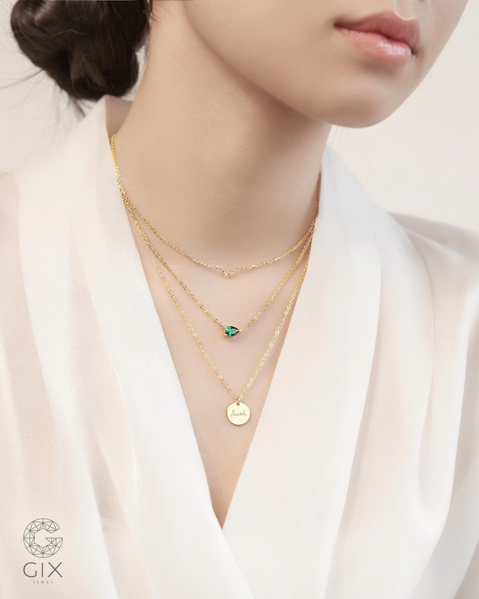  Dây chuyền đá xanh Emerald vàng tây & bạc đẹp - Emerald Tear | Gix Jewelry 