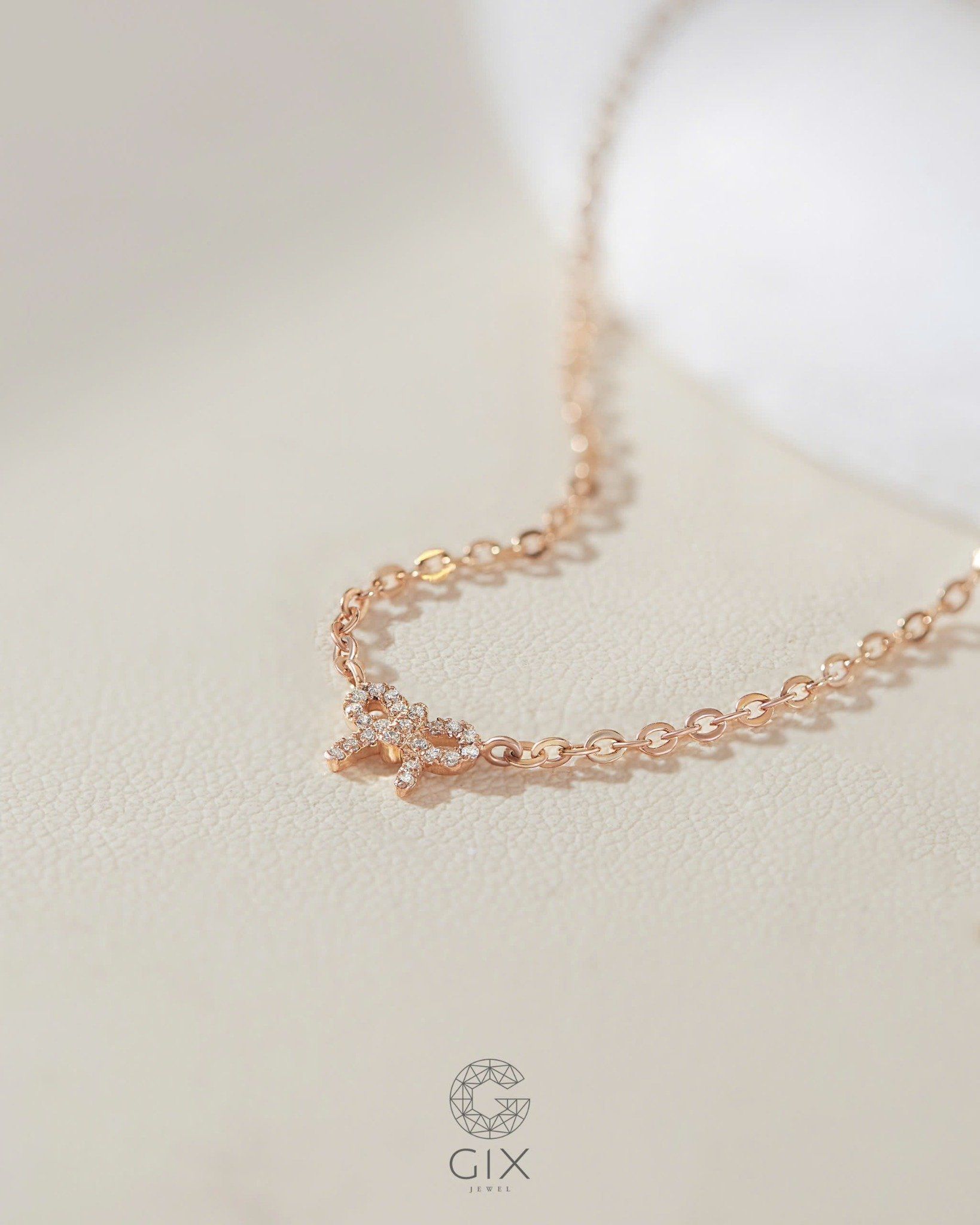  Dây chuyền nơ vàng & bạc đẹp sợi mảnh đính đá - Ribbon Charm | Gix Jewelry 