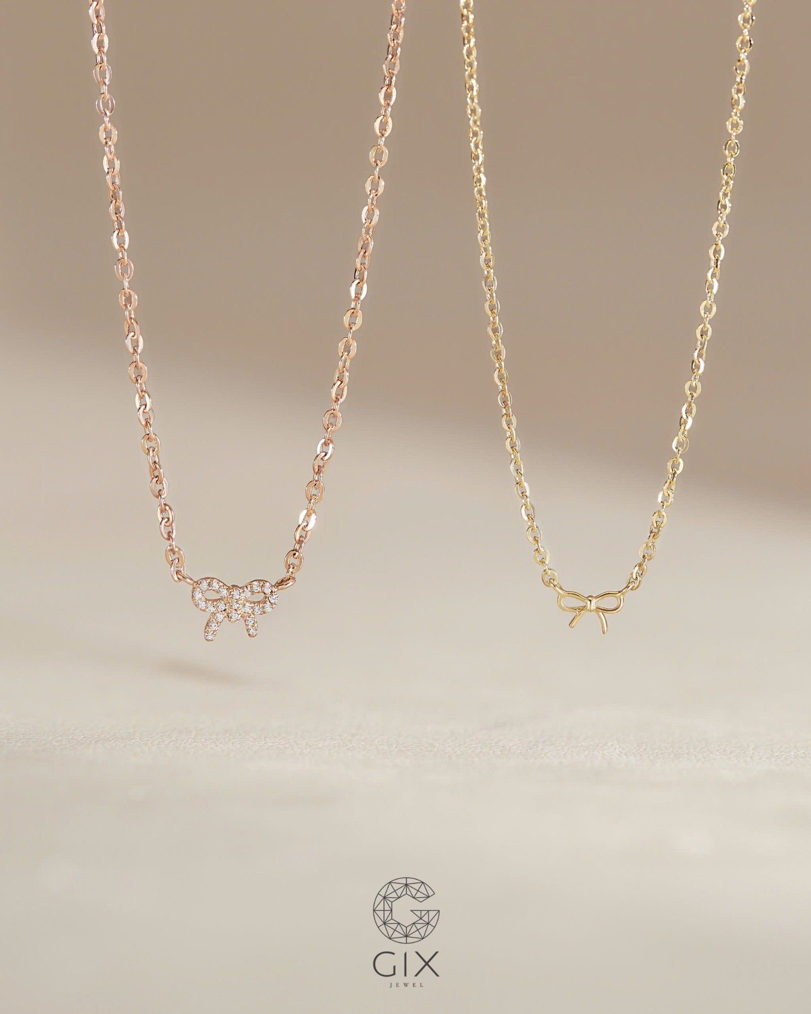  Dây chuyền nơ vàng & bạc đẹp sợi mảnh đính đá - Ribbon Charm | Gix Jewelry 