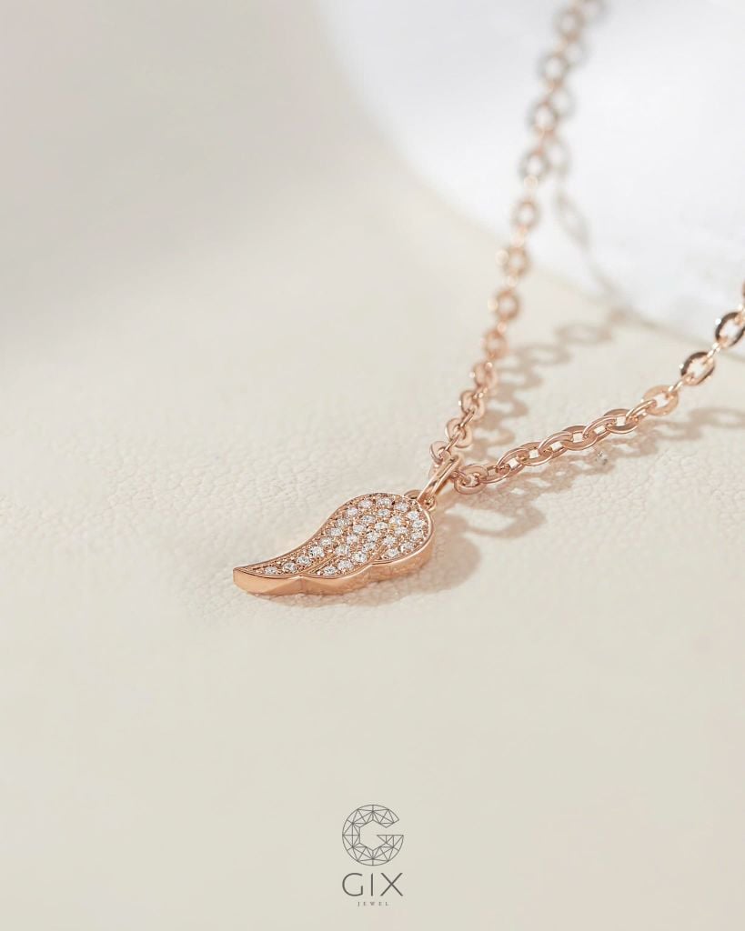  Dây chuyền vàng hồng hình đôi cánh đính đá - Angel Whisper | Gix Jewelry 