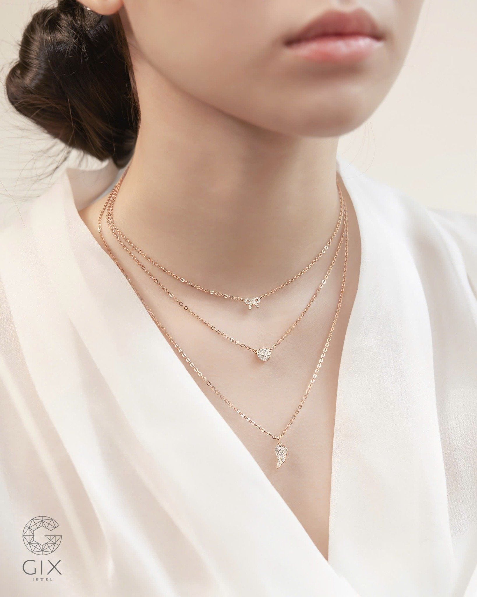  Dây chuyền vàng hồng hình đôi cánh đính đá - Angel Whisper | Gix Jewelry 