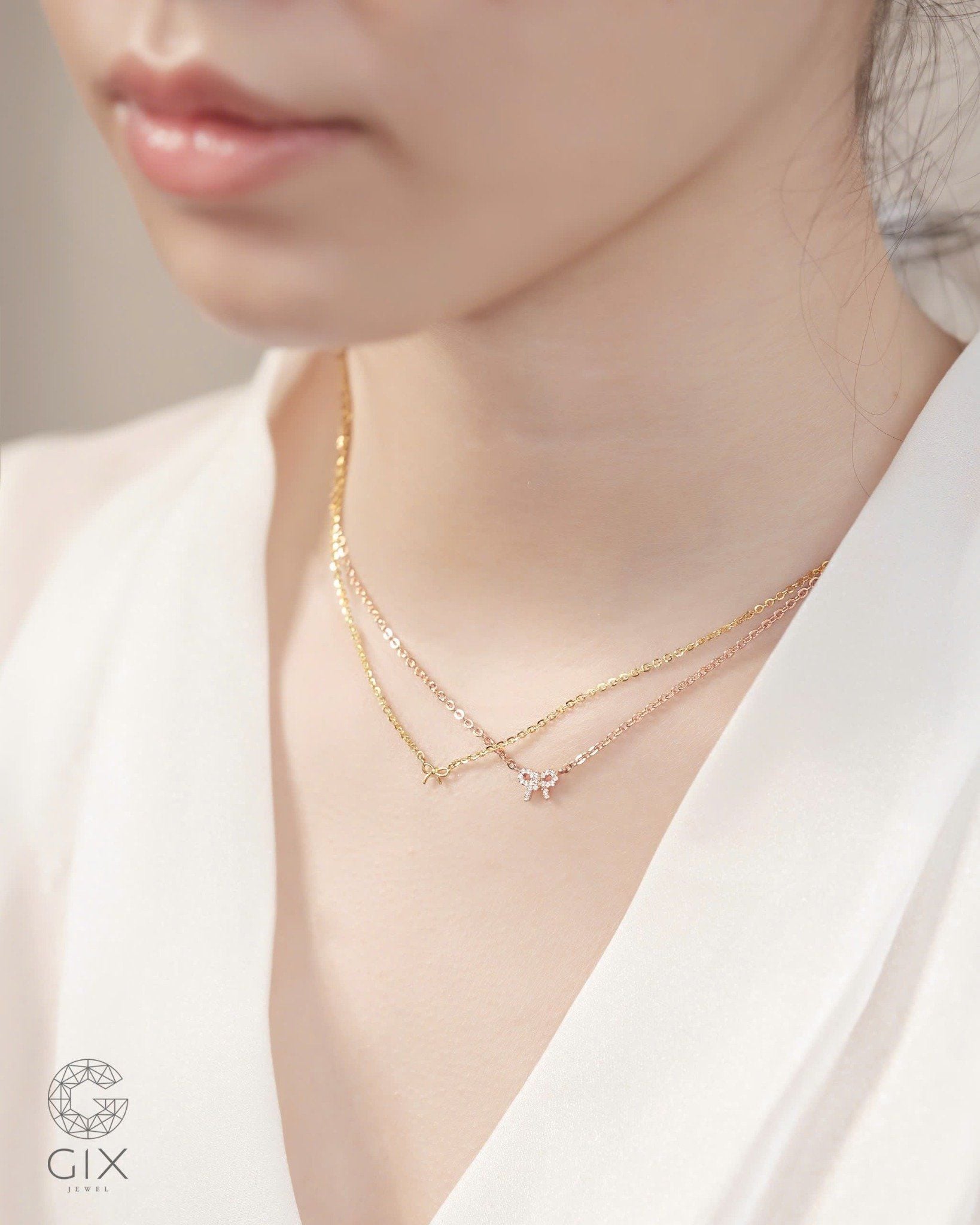  Dây chuyền nơ nhỏ vàng & bạc đẹp sợi mảnh - Ribbon Mini | Gix Jewelry 