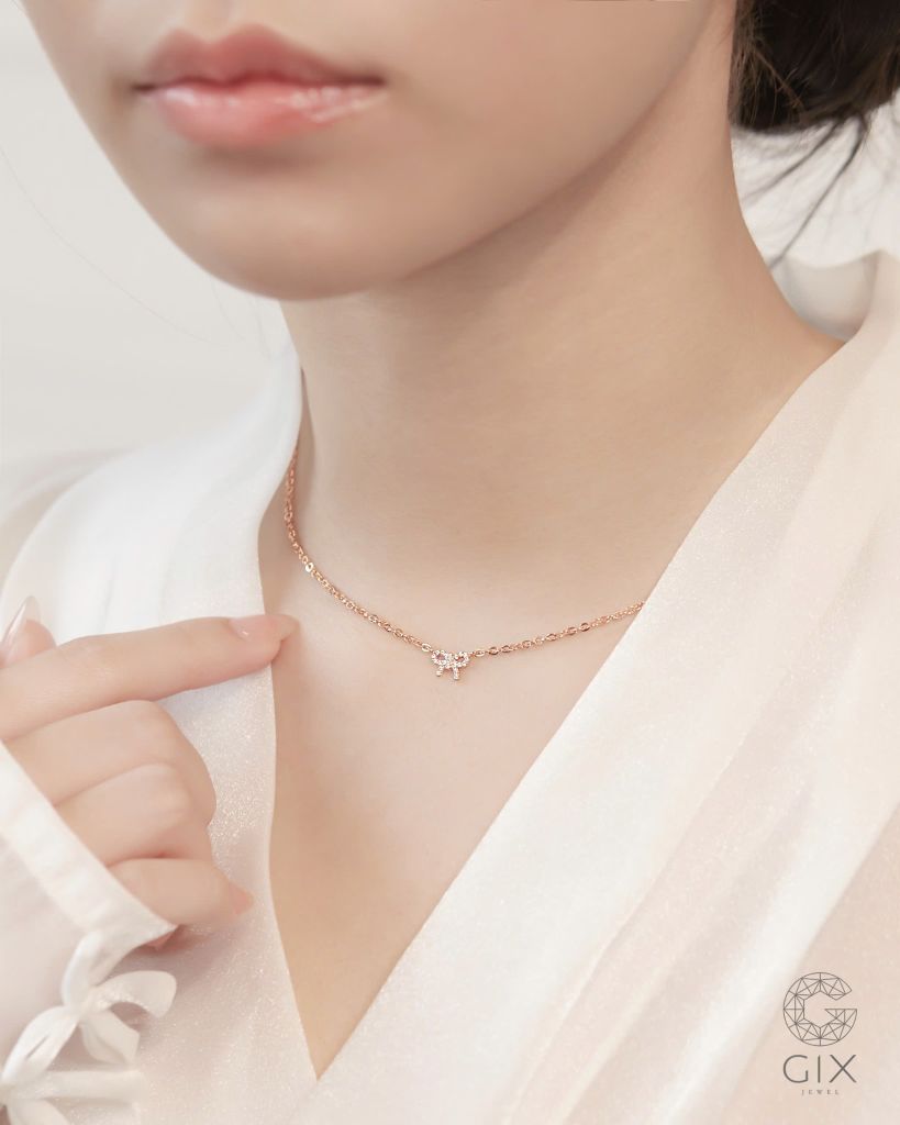  Dây chuyền nơ vàng & bạc đẹp sợi mảnh đính đá - Ribbon Charm | Gix Jewelry 