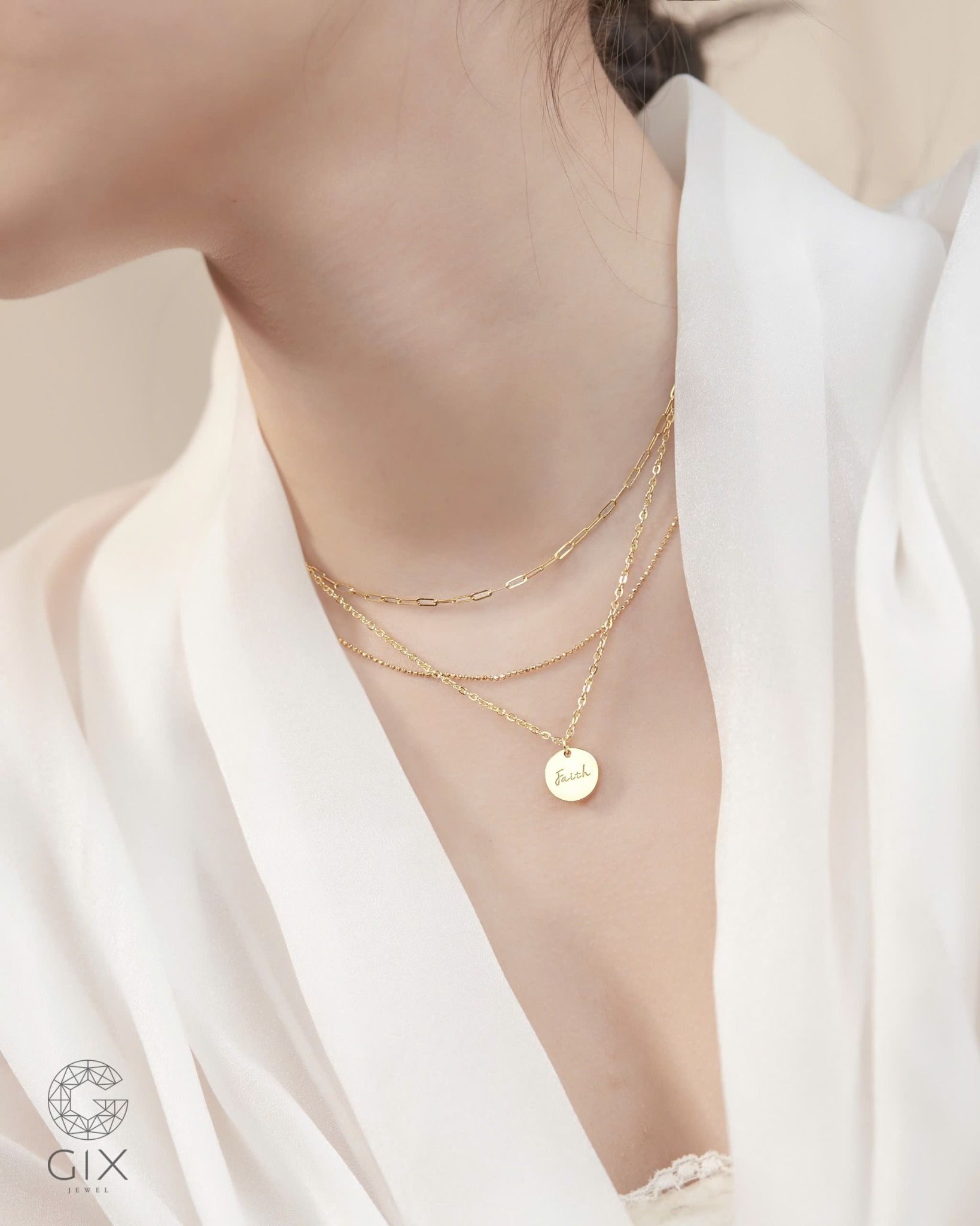  Dây chuyền bạc mạ vàng hình tròn đồng xu khắc chữ - Faith Disc | Gix Jewelry 