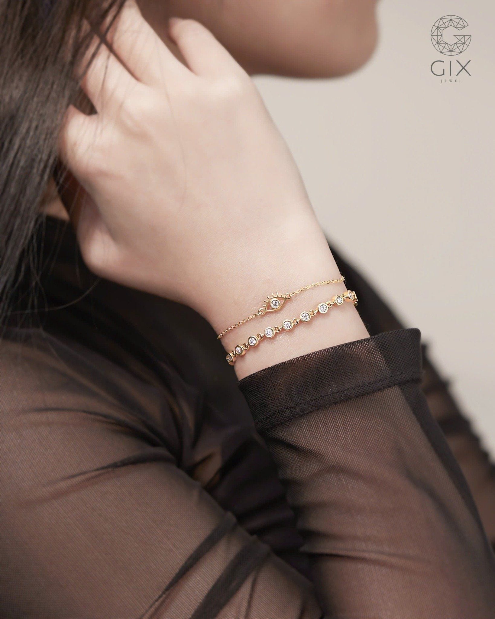  Vòng tay tennis đính đá vàng 18k & bạc đẹp cho nam nữ đeo đôi Gix Jewel 