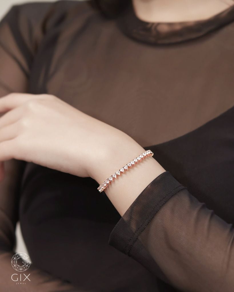 Vòng lắc tay tennis nam nữ bạc vàng 18k đính đá trái tim đẹp Gix Jewel