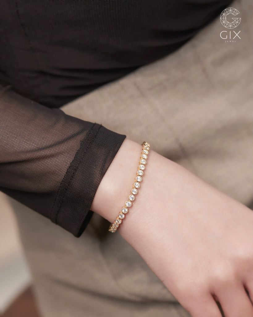 Lắc tay tennis vàng 18k bạc 925 tự thiết kế nam nữ đính đá Gix Jewel