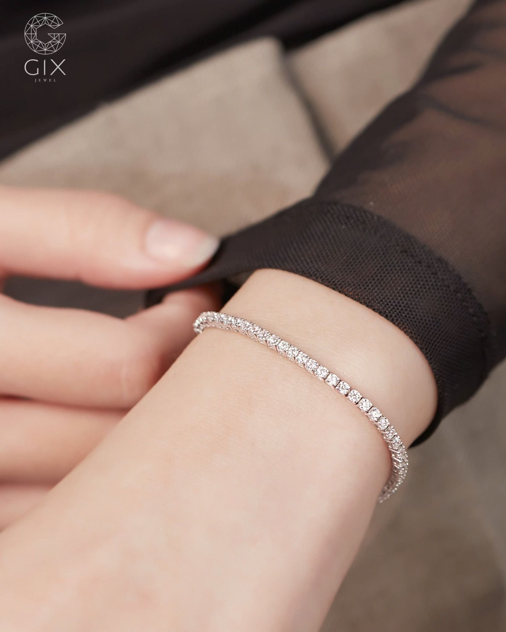  Lắc tay tennis nam nữ vàng 18k & bạc 925 Gix Jewel đính đá cao cấp 