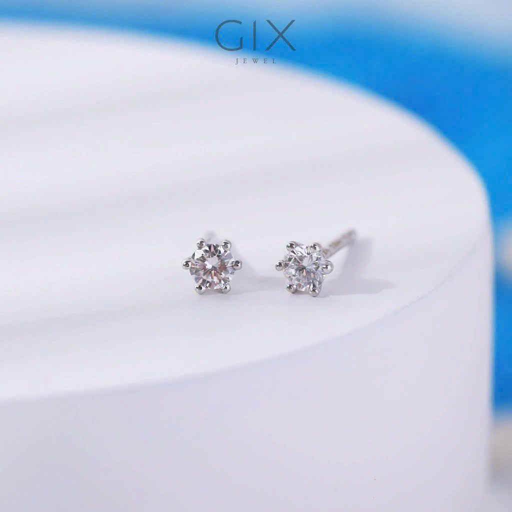  Bông tai Bạc nữ mạ vàng trắng đính đá CZ 3li sáng lấp lánh đẹp Gix Jewel SPGBT05 