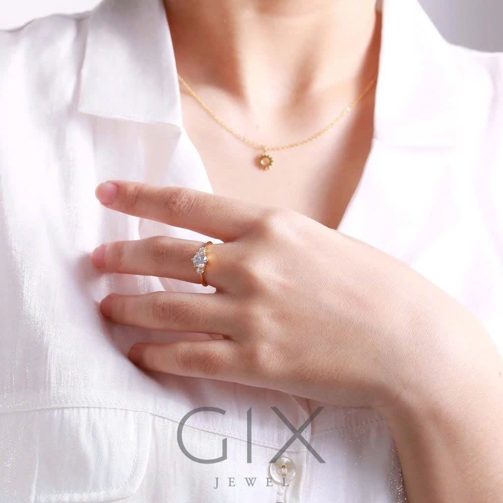  Nhẫn bạc nữ cao cấp mạ vàng đính ba viên đá phối hợp Gix Jewel SPGN47 