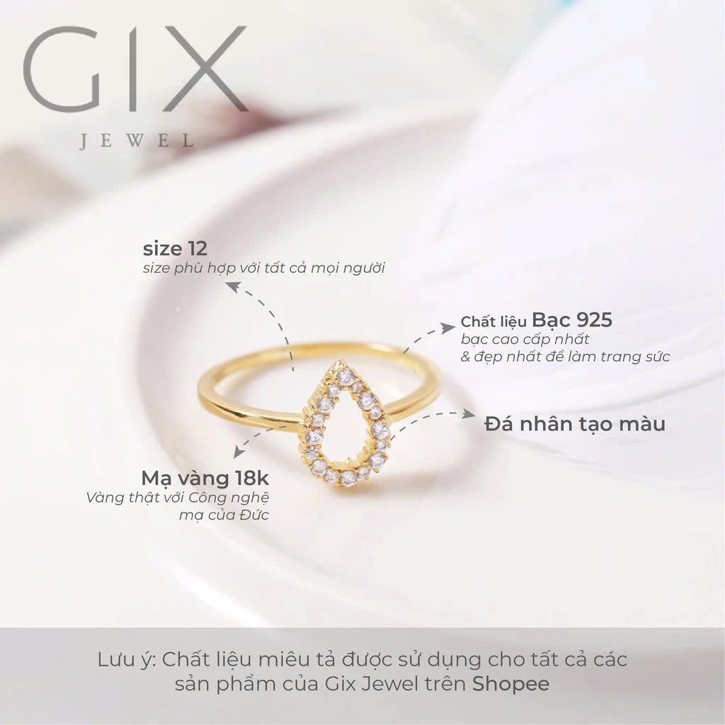  Nhẫn bạc nữ giá rẻ giọt lệ đính tấm CZ cao cấp Tphcm Gix Jewel SPGN06 