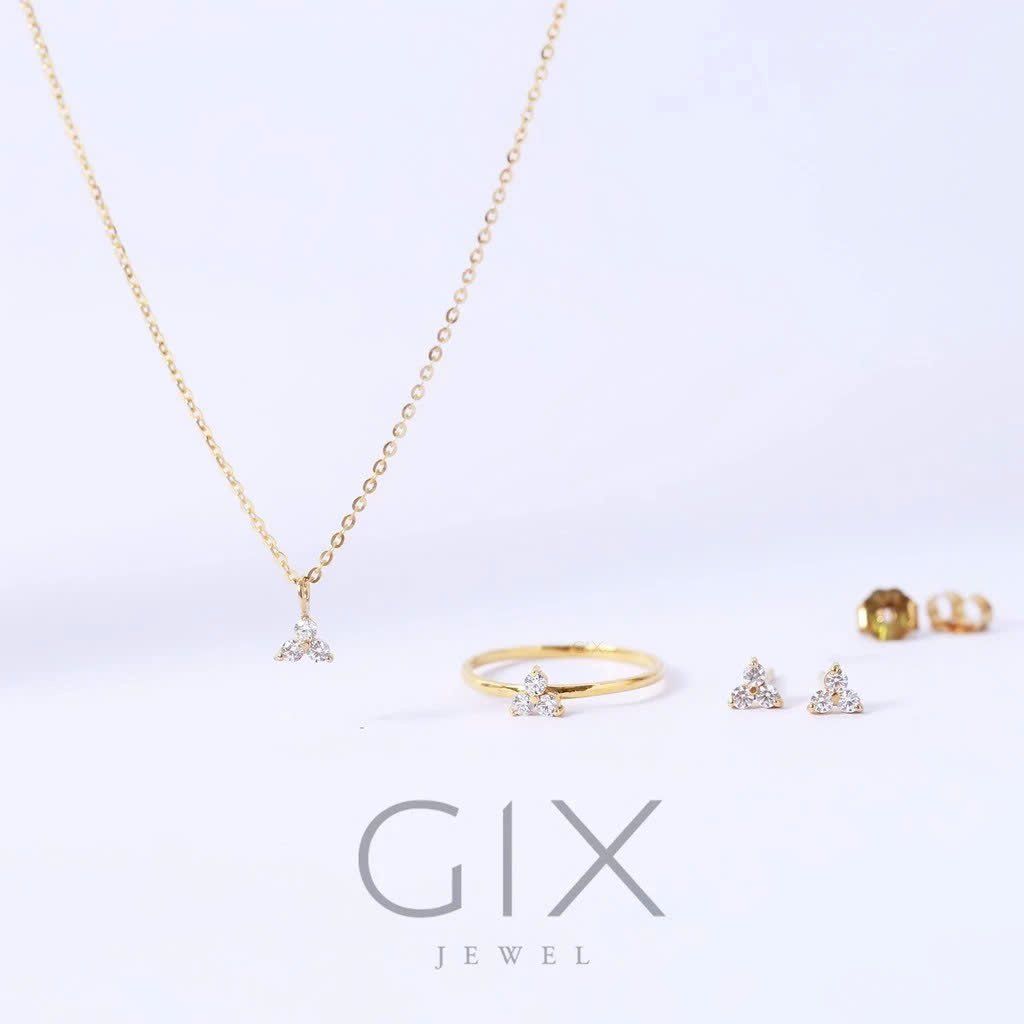  Nhẫn bạc mạ vàng ghép 3 viên đá Cz trắng Gix Jewel SPGN64 