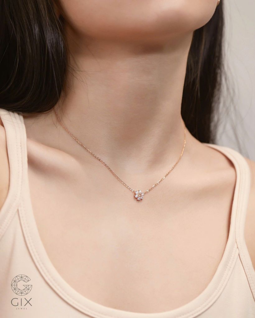  Vòng cổ hoa 4 cánh vàng tây nữ đính đá đeo ôm sát thời trang GixJewelry 
