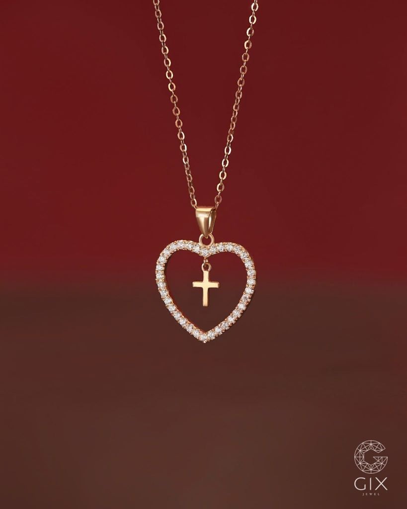  Dây chuyền trái tim lồng thánh giá vàng 18k bạc s925 đẹp | Gixjewel 