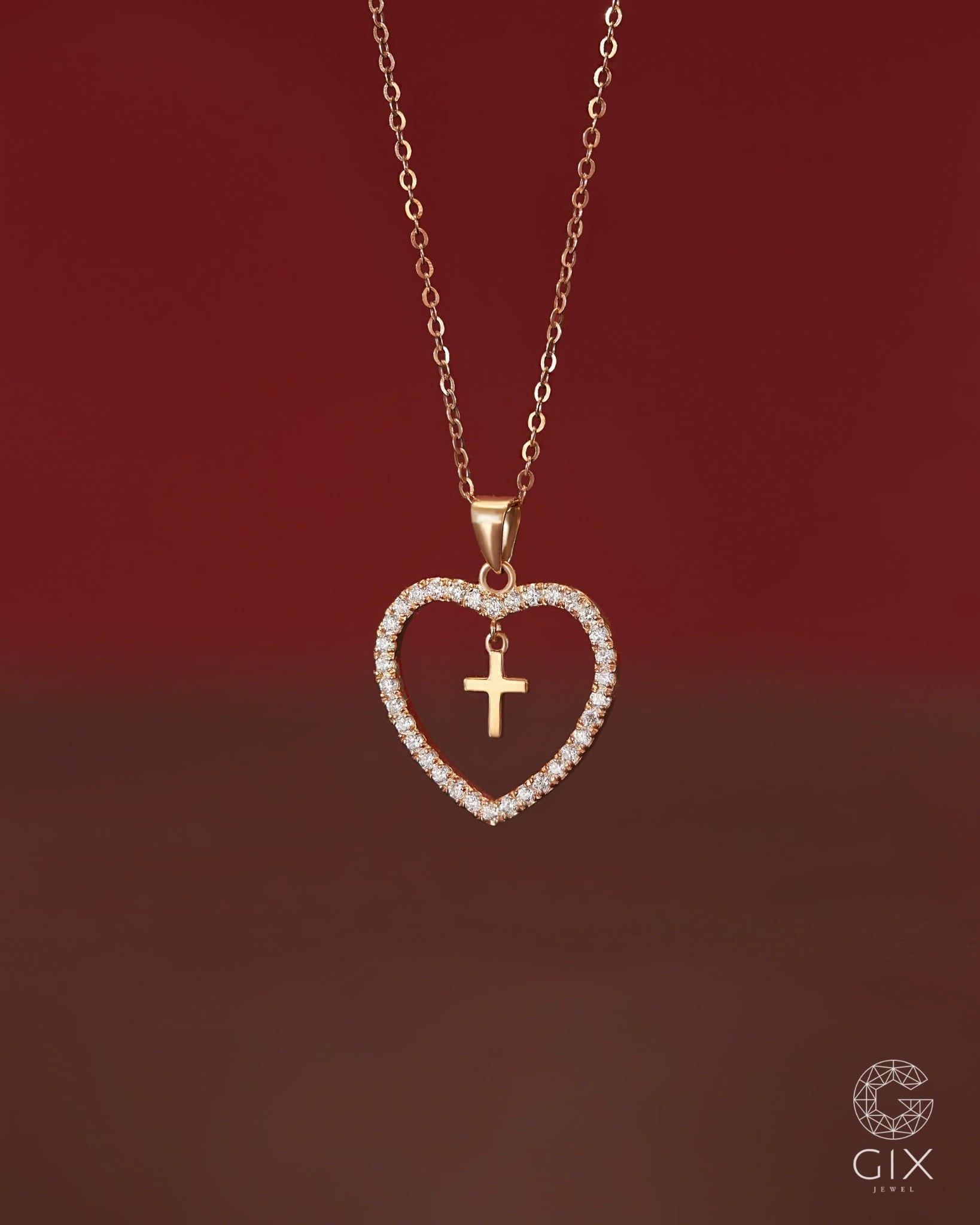  Dây chuyền trái tim lồng thánh giá vàng 18k bạc s925 đẹp | Gixjewel 