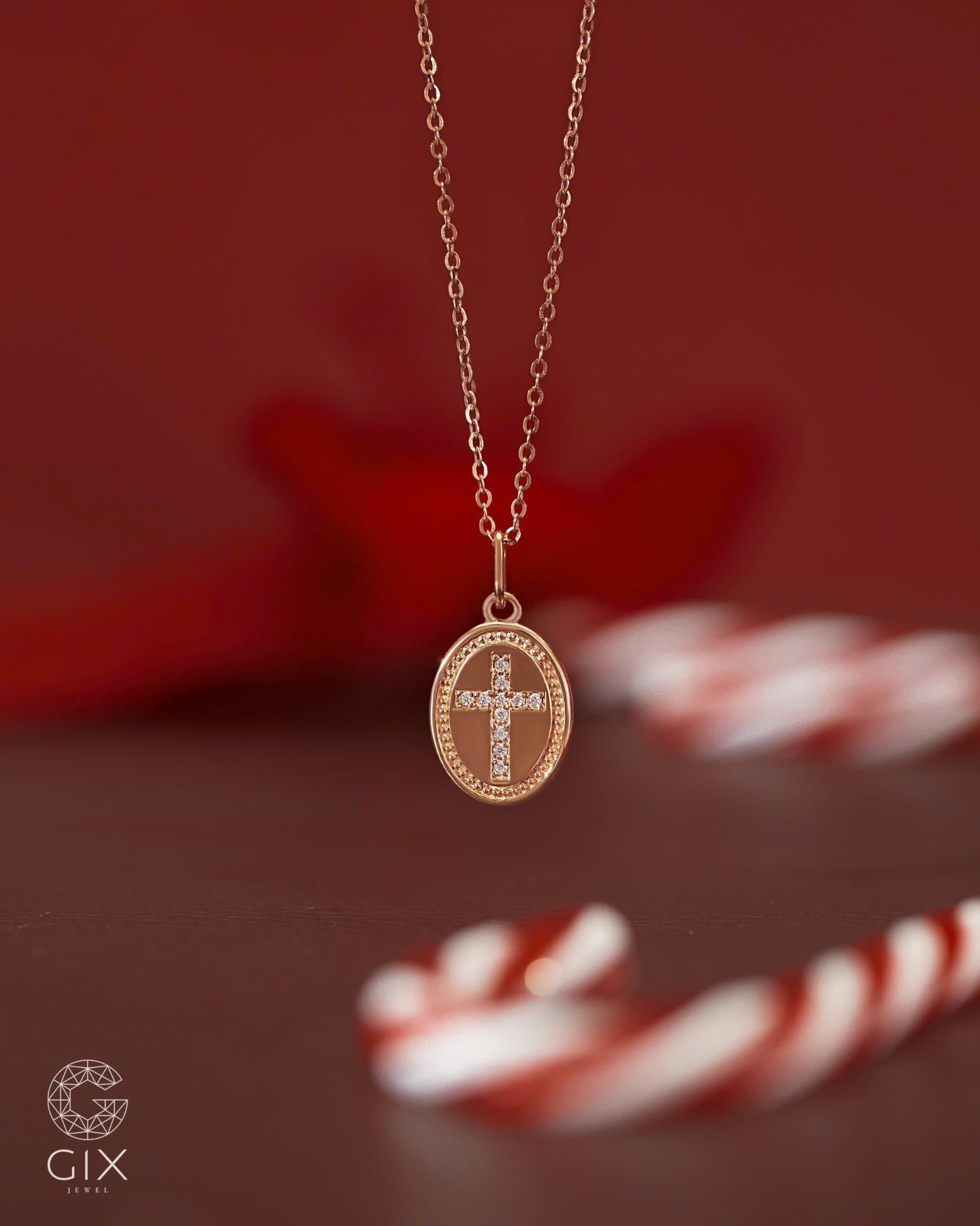  Vòng cổ thánh giá nam nữ vàng tây đẹp dáng mặt oval đính đá | Gixjewel 