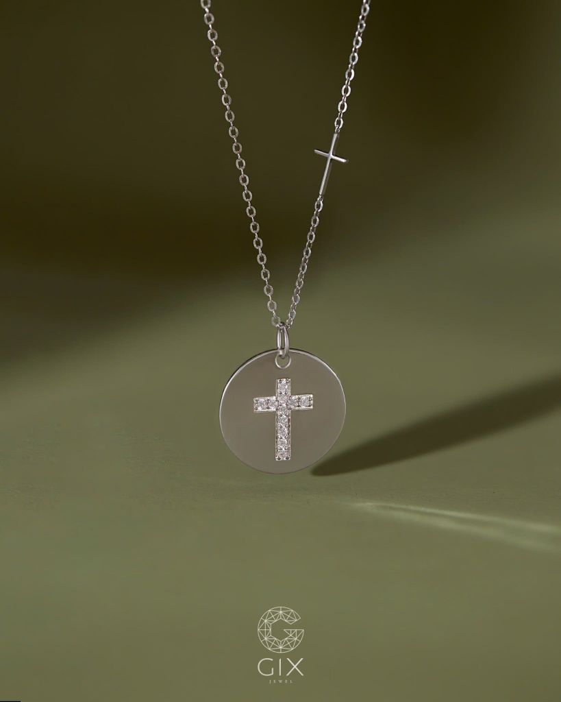  Mặt dây chuyền mặt tròn khắc thánh giá vàng 18k & bạc đẹp cho nam nữ | Gixjewel 