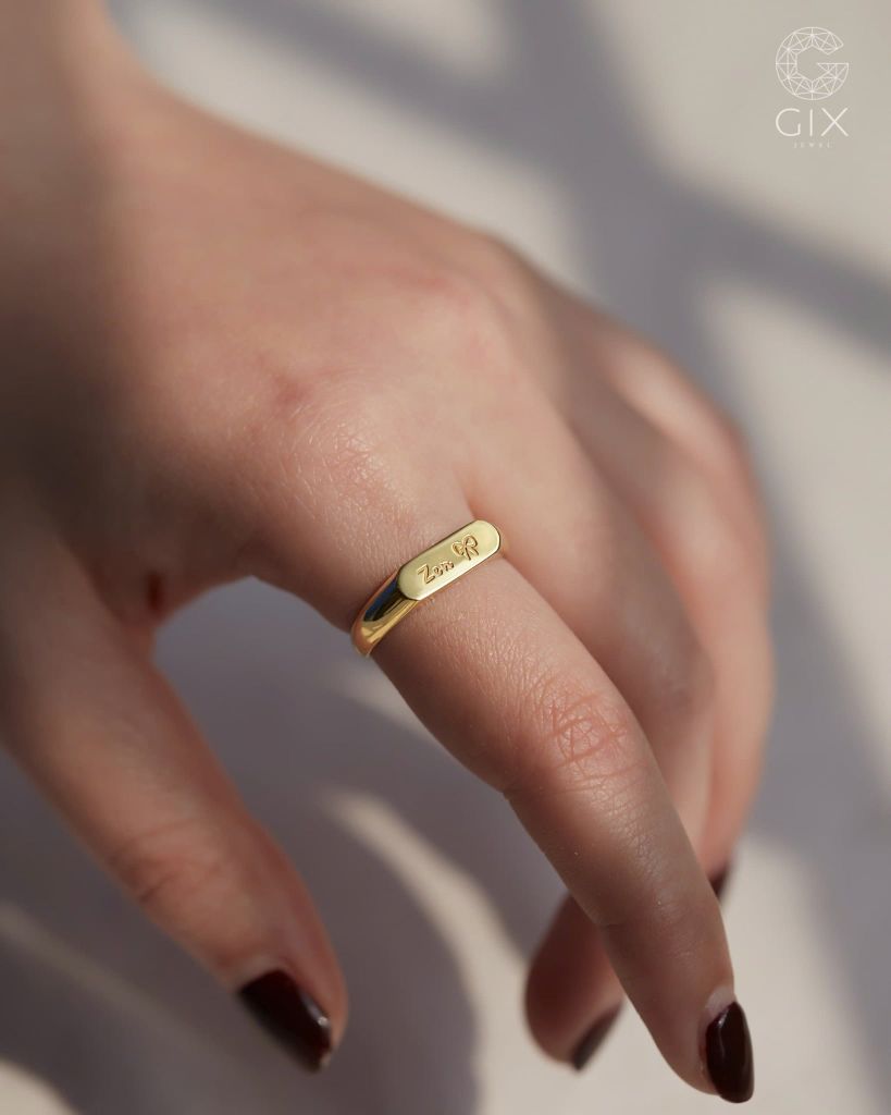  Nhẫn signet ring bạc nam cao cấp Gix Jewel xi bạch kim khắc tên theo yêu cầu 