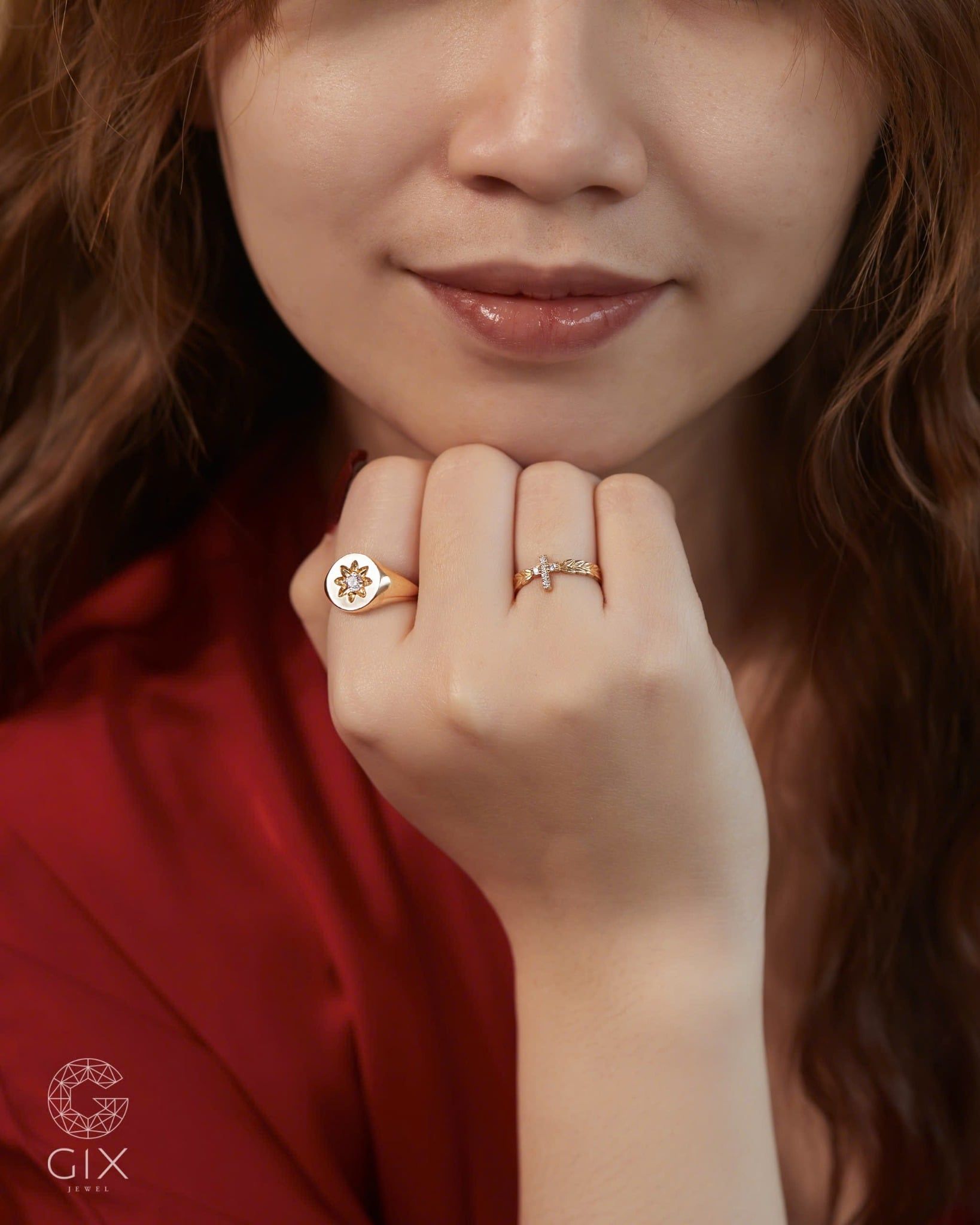  Nhẫn thánh giá nam nữ vàng hồng đính đá đẹp | Gix Jewel 