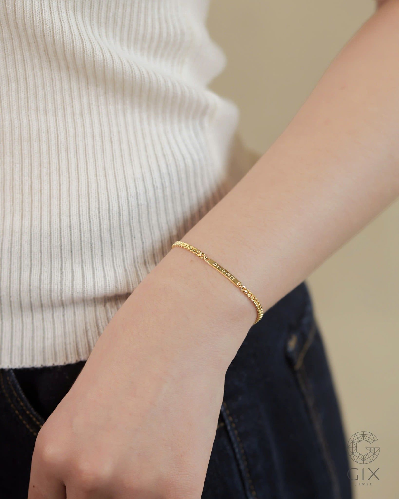  Lắc tay đôi nam nữ vàng & bạc đẹp khoen lật unisex bản lớn khắc tên Gix Jewel 