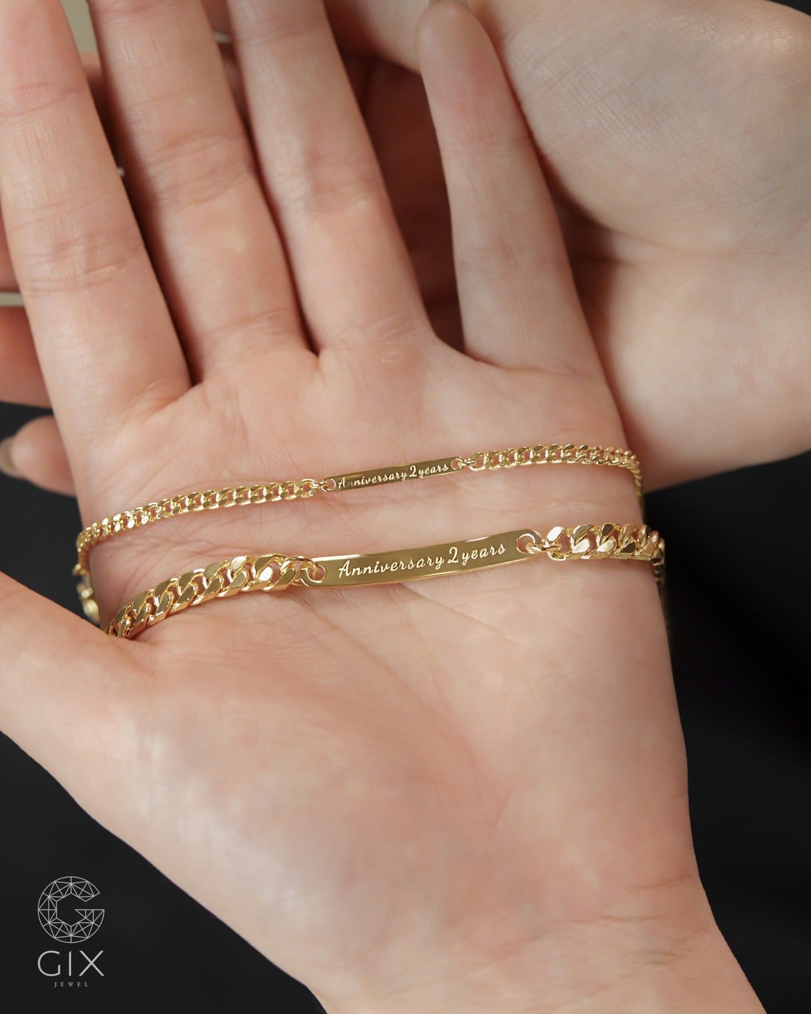  Lắc tay đôi nam nữ vàng & bạc đẹp khoen lật unisex bản lớn khắc tên Gix Jewel 