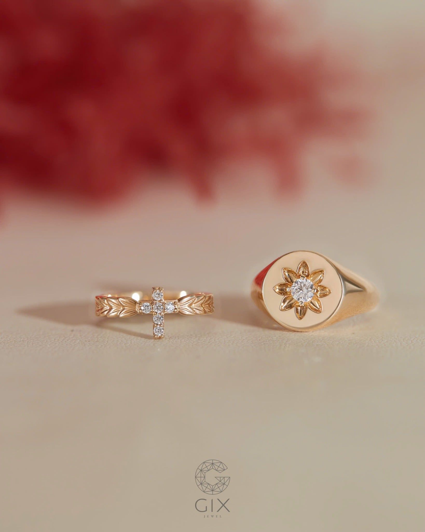  Nhẫn thánh giá nam nữ vàng hồng đính đá đẹp | Gix Jewel 