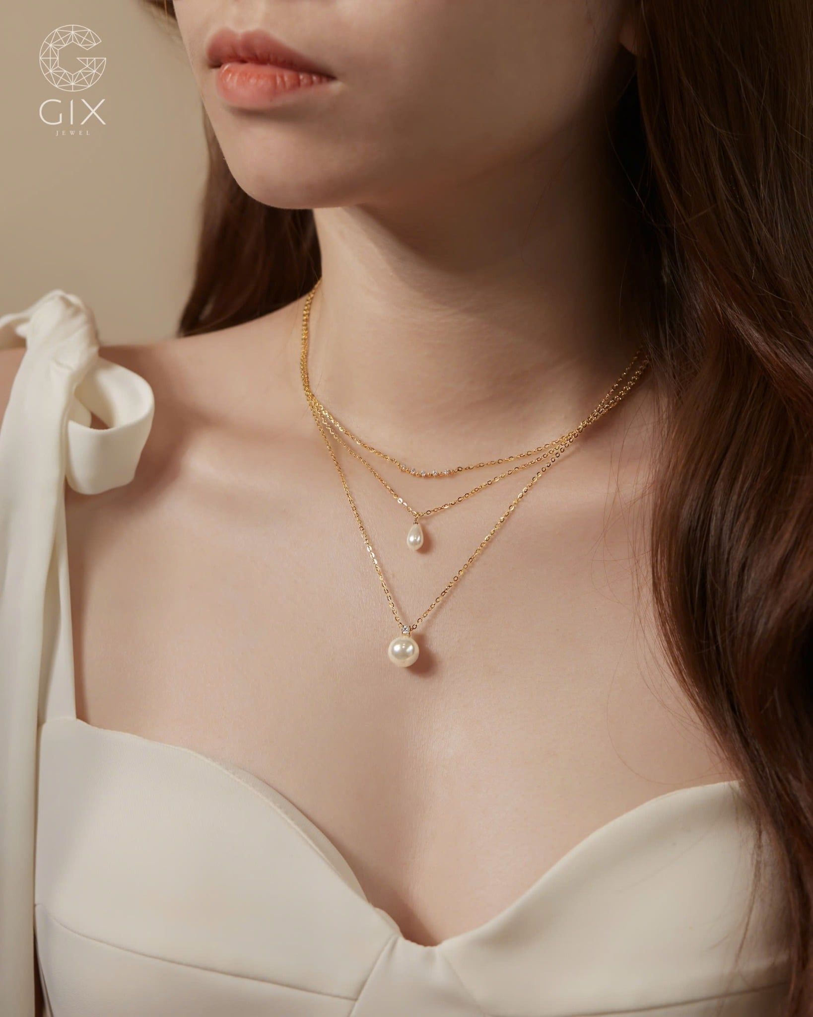  Dây chuyền ngọc trai nữ vàng tây 18k sợi mảnh đẹp | Gix Jewel 