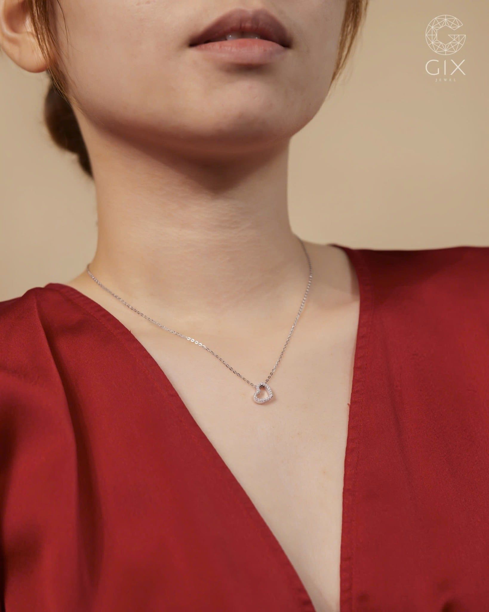  Dây chuyền tim đính kim cương tấm vàng tây sợi mảnh cho nữ | Gix Jewel 