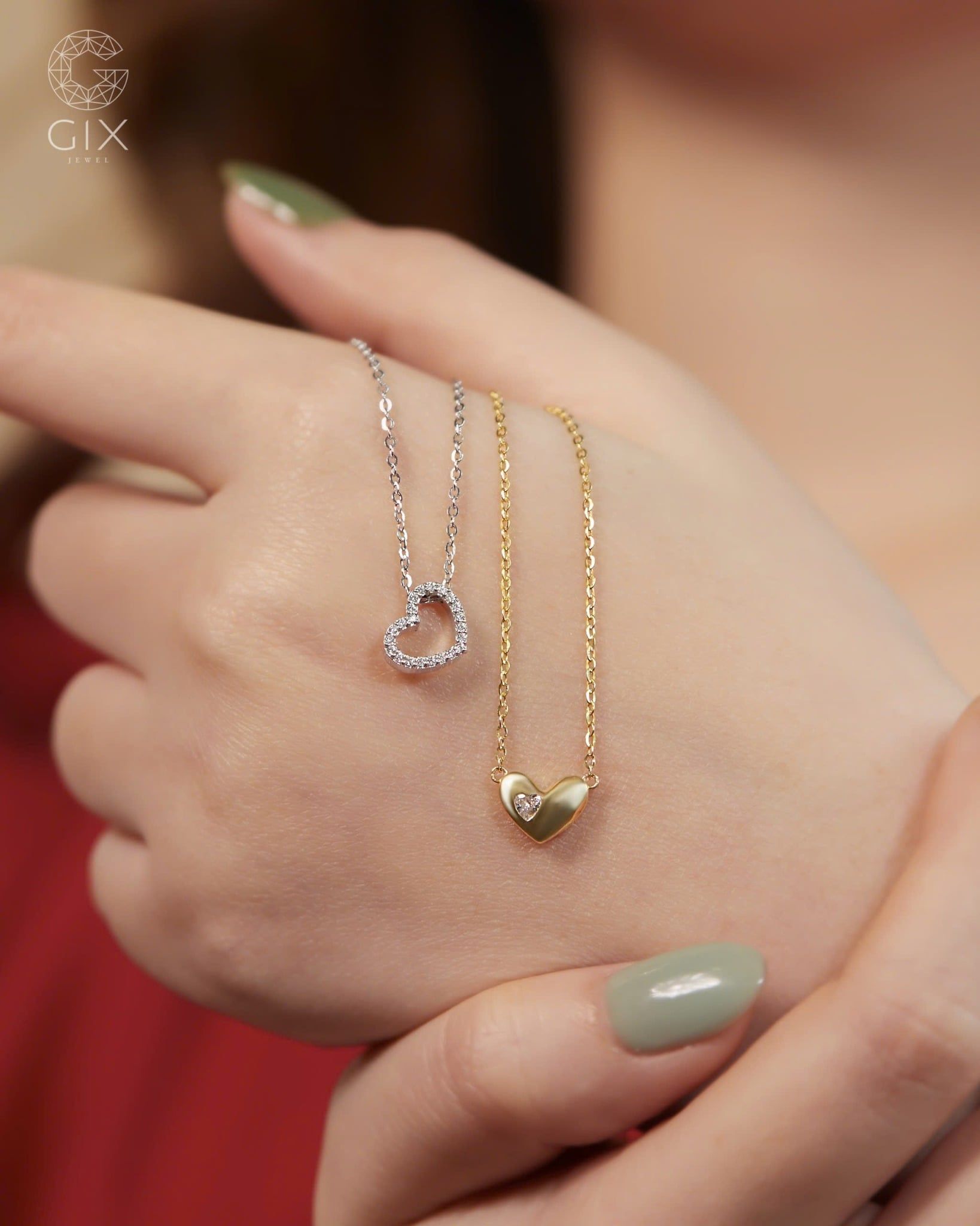  Dây chuyền tim phồng vàng tây 18k cho nữ đính đá | Gix Jewel 