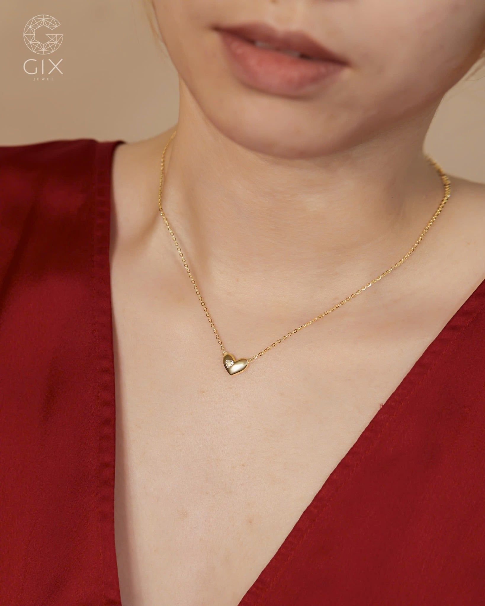  Dây chuyền tim phồng vàng tây 18k cho nữ đính đá | Gix Jewel 