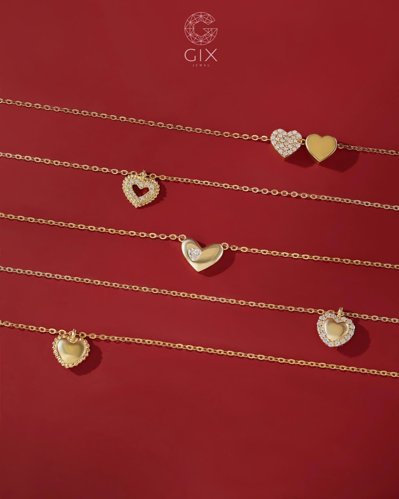 Dây chuyền tim phồng vàng tây 18k cho nữ đính đá | Gix Jewel 