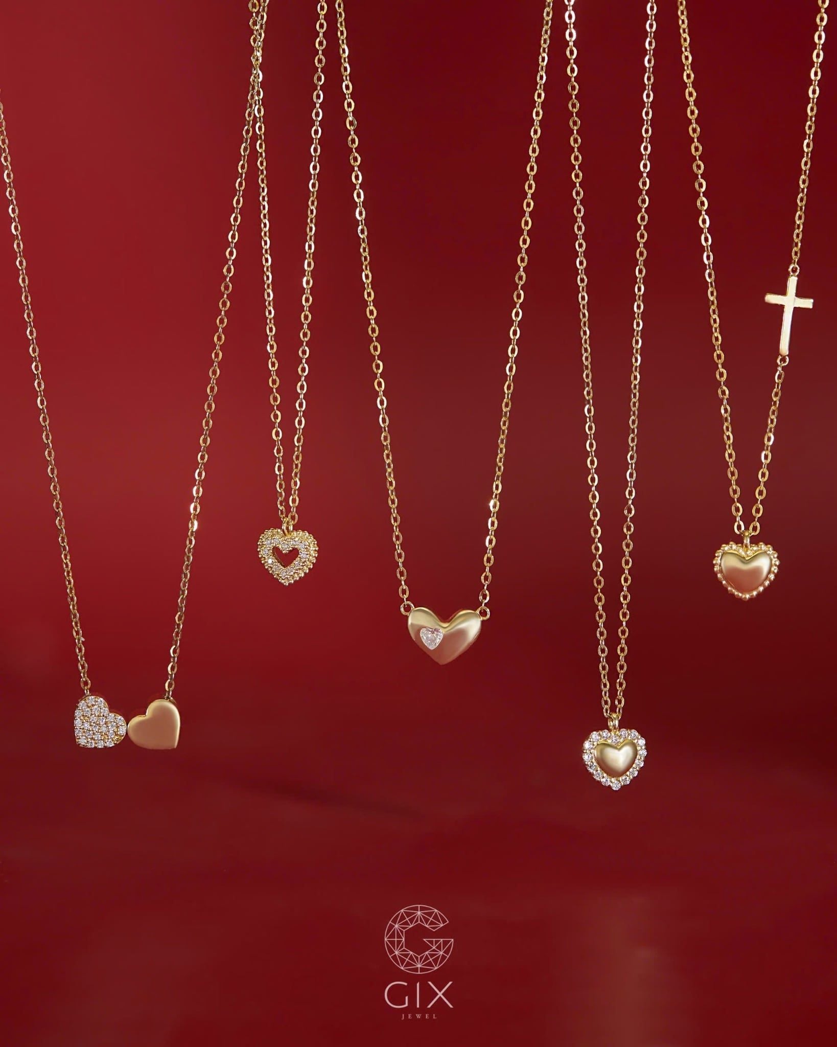  Dây chuyền vàng tây sợi mảnh gắn mặt trái tim & thánh giá | Gix Jewel 