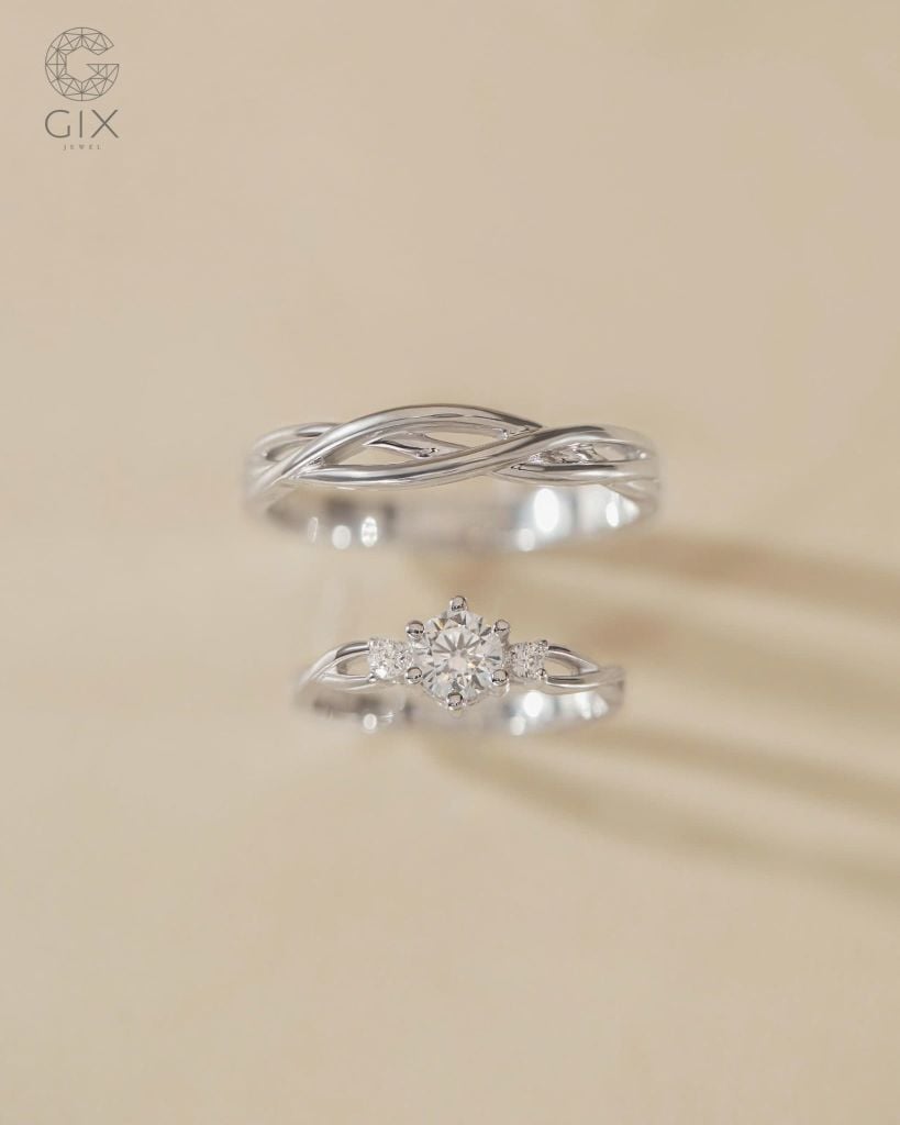  Nhẫn cưới bạch kim vàng ý đẹp kiểu độc đáo gắn kim cương Gix Jewelry 