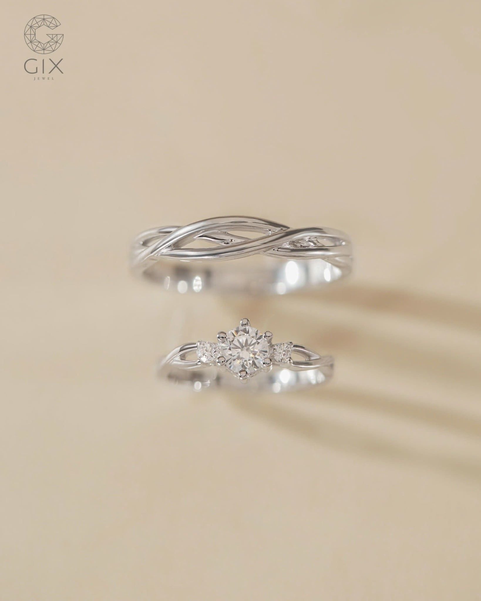  Nhẫn cưới bạch kim vàng ý đẹp kiểu độc đáo gắn kim cương Gix Jewelry 