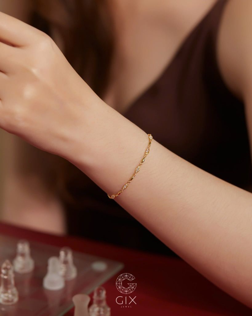  Lắc tay vàng tây nữ đẹp đơn giản sợi mảnh đính đá | Gix Jewel 