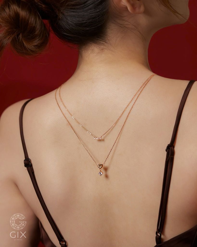  Dây chuyền vàng hồng mặt tim treo tòng teng | Gix Jewel 