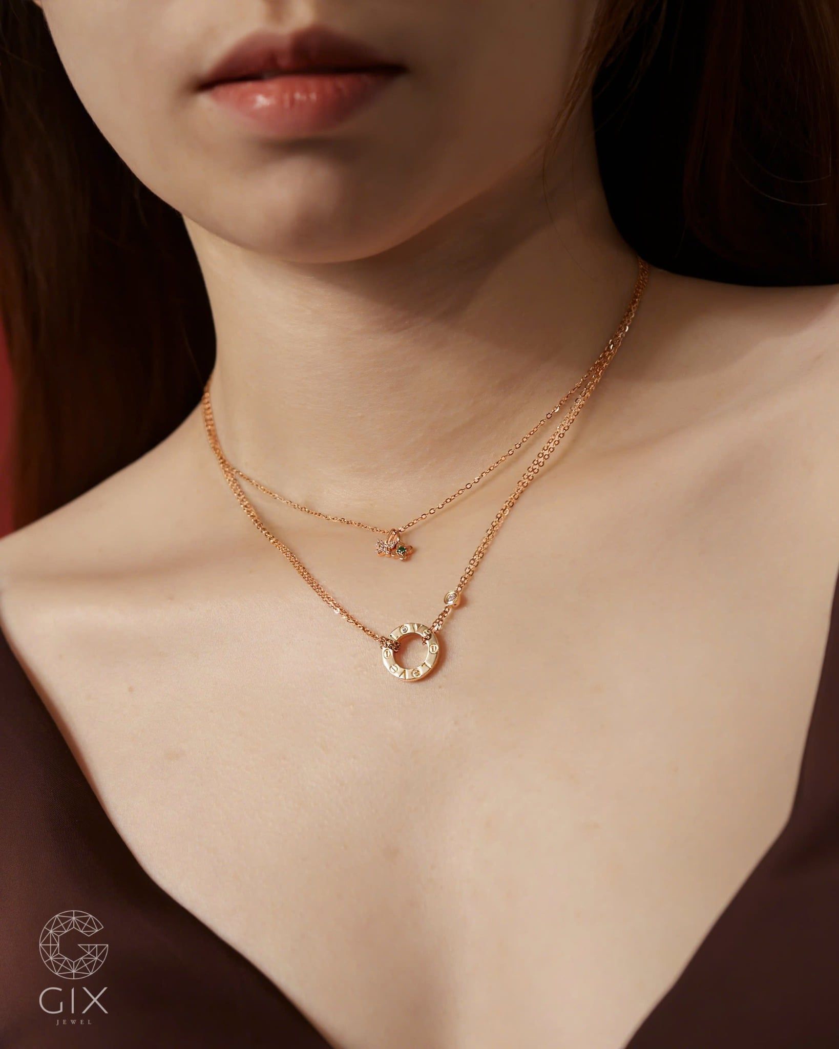  Dây chuyền chữ Love vàng hồng 18k đính đá cao cấp | Gix Jewel 