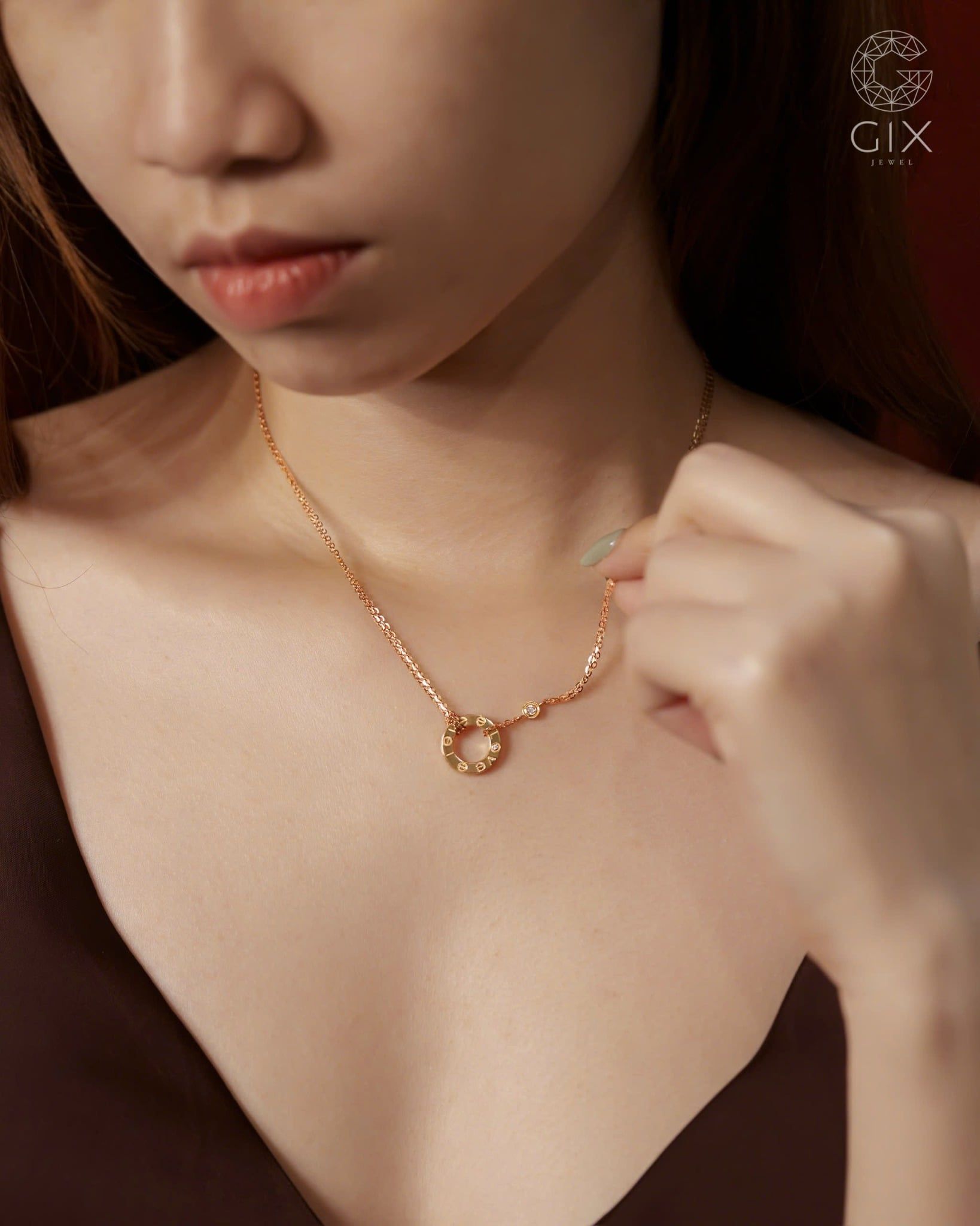  Dây chuyền chữ Love vàng hồng 18k đính đá cao cấp | Gix Jewel 