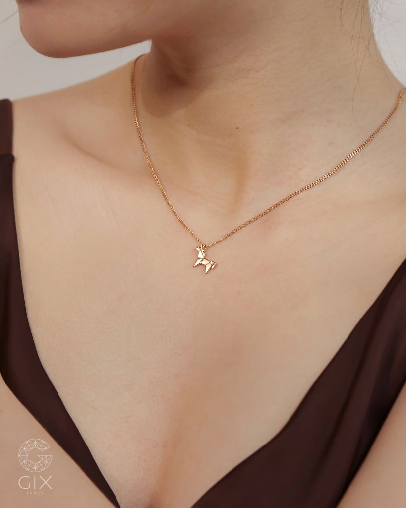  Dây chuyền ngựa Orgami bạc 925 & vàng tây sợi mảnh đẹp | Gix Jewel 