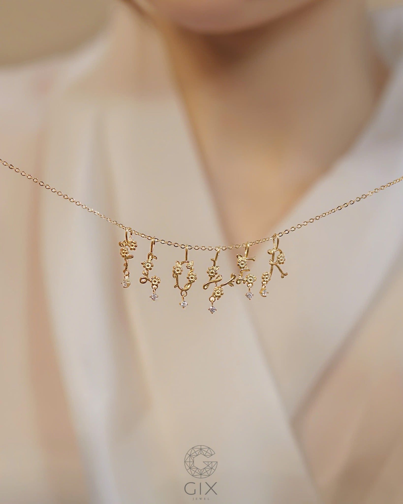  Dây chuyền chữ có hoa bạc 925 & vàng tây sợi mảnh - Name In Bloom | Gix Jewel 