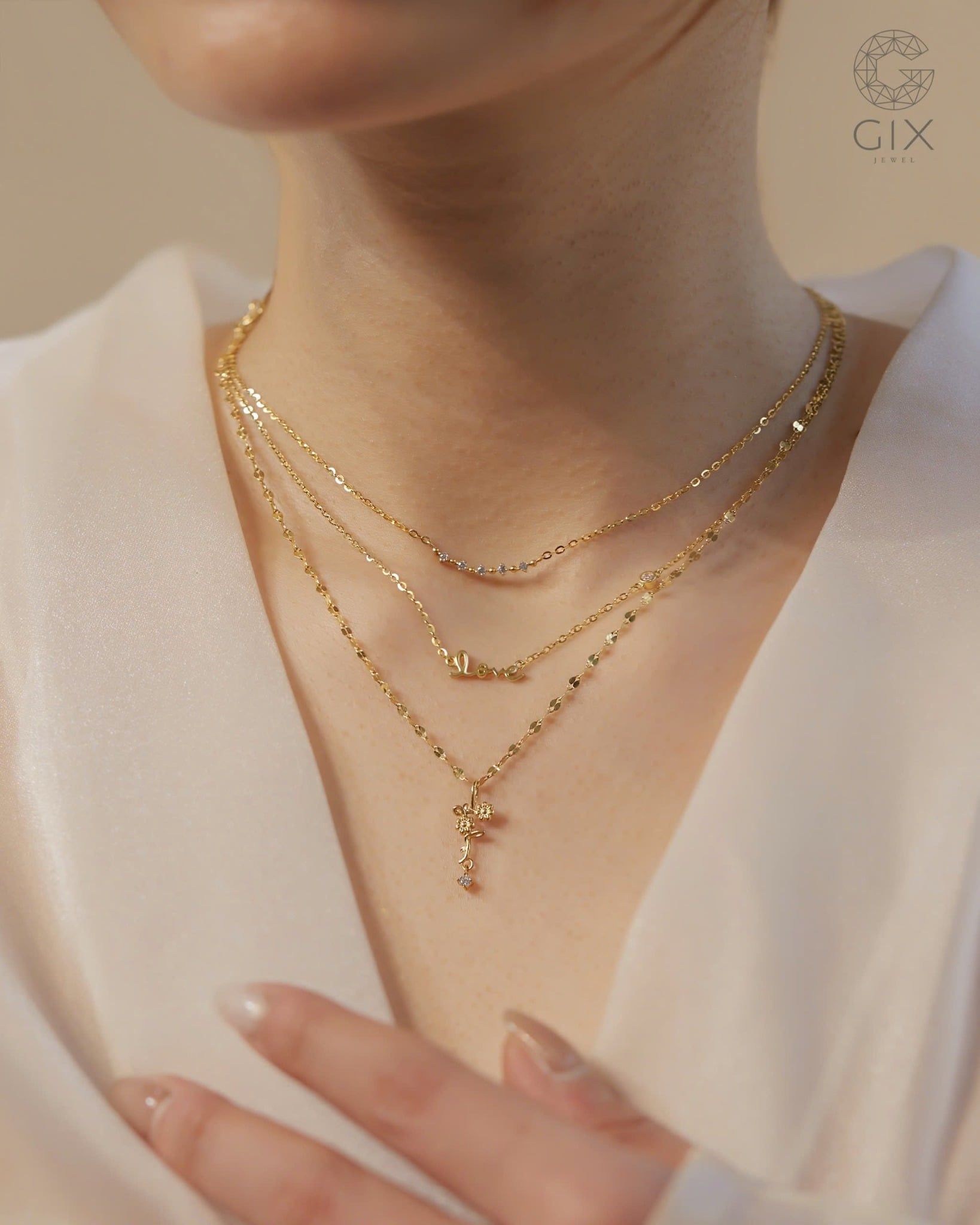  Dây chuyền chữ có hoa bạc 925 & vàng tây sợi mảnh - Name In Bloom | Gix Jewel 