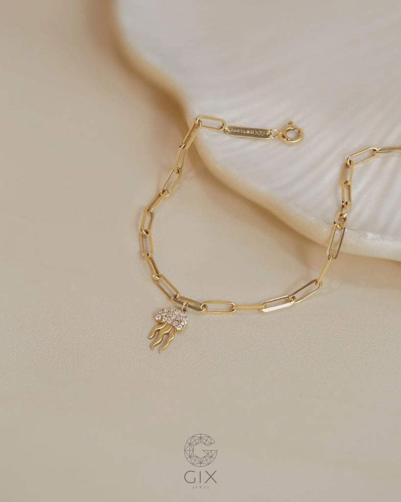  Vòng tay mắc xích vàng tây & bạc 925 gắn charm sứa | Gix Jewel 