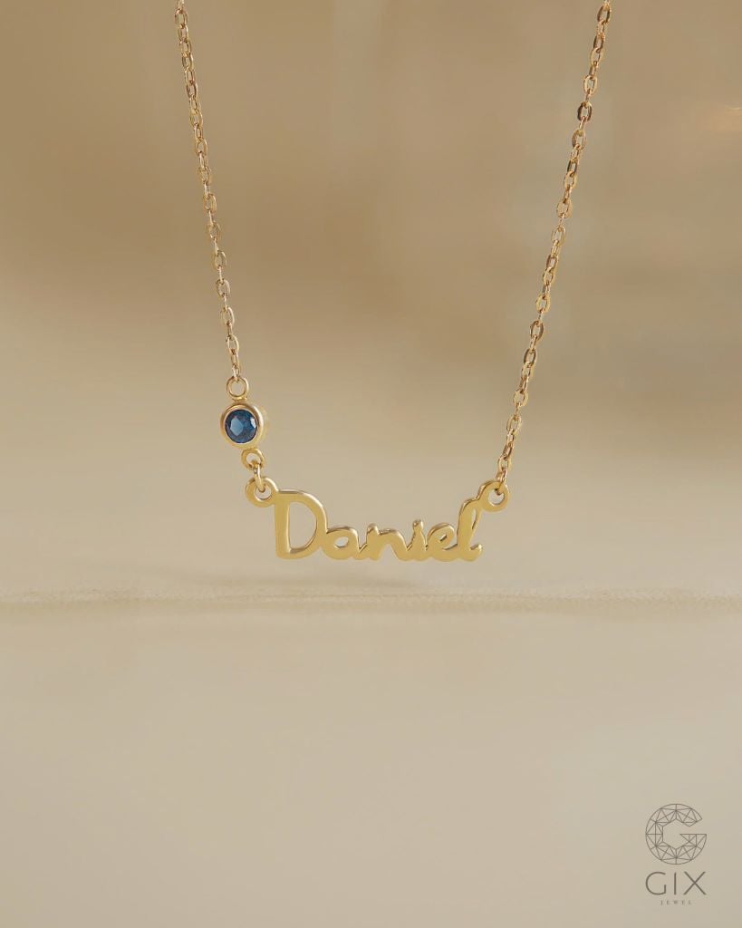  Dây chuyền tên cho nam nữ bạc 925 & vàng tây 18k đính đá birthstone | Gix Jewel 